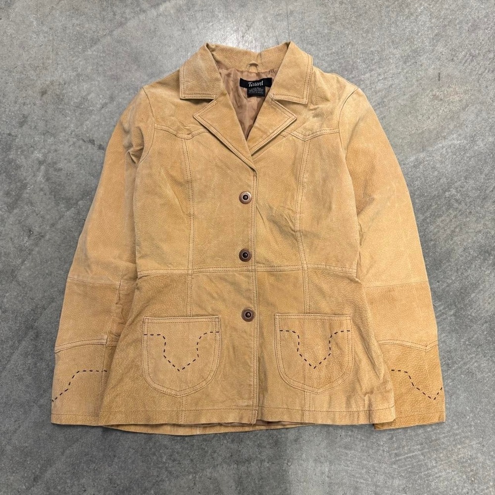 Vintage Taunt Suede Women's M Tan Genuine Leather Blazer Jacket Western Stitch